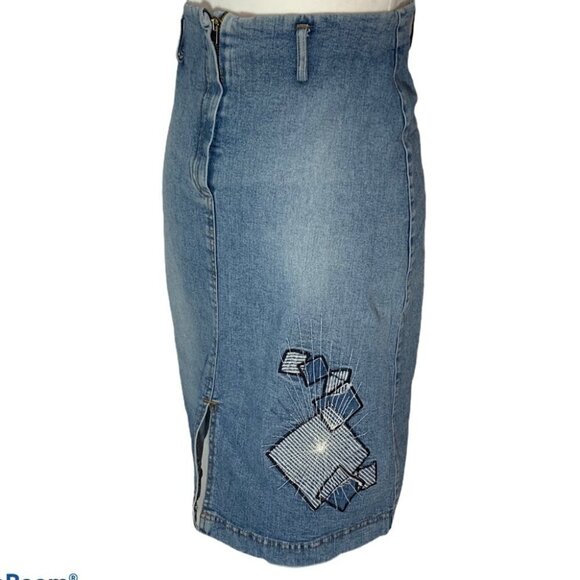 Vintage🌺kk Perfino Denim Jean Pencil Knee Length Skirt Size XS - Picture 4 of 10